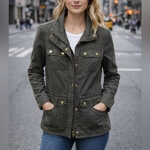 J. Crew Factory Dark Green Utility Jacket with Gold Accents